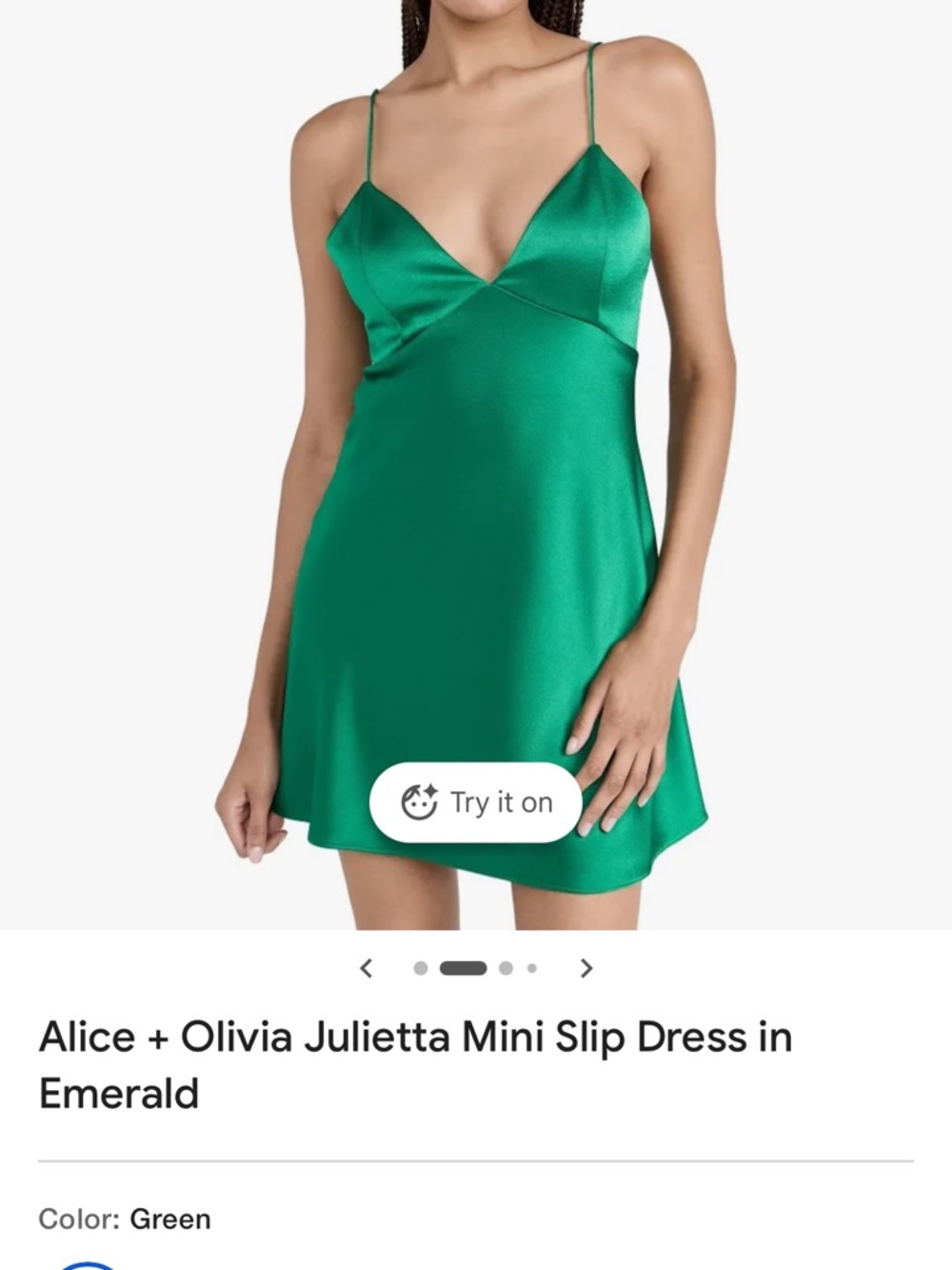 Alice + Olivia Green Satin Slip Mini Dress